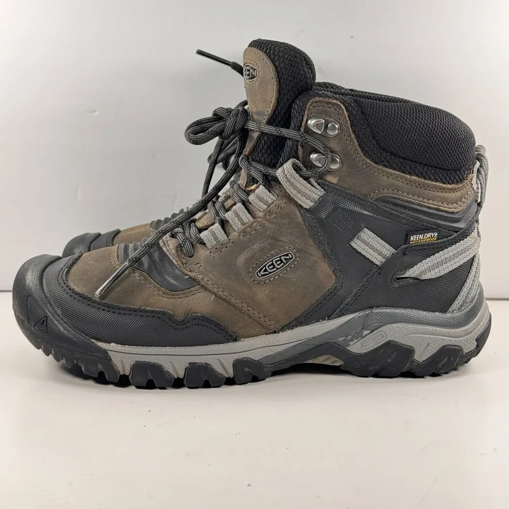 Keen Ridge Flex Mid Waterproof Hiking Boots Brown Black 1024911 Men's size 8